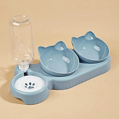 3-in-1 Cat & Dog Feeding Station – Tilted Food Bowls with Gravity Water Feeder & Neck Protection Design”