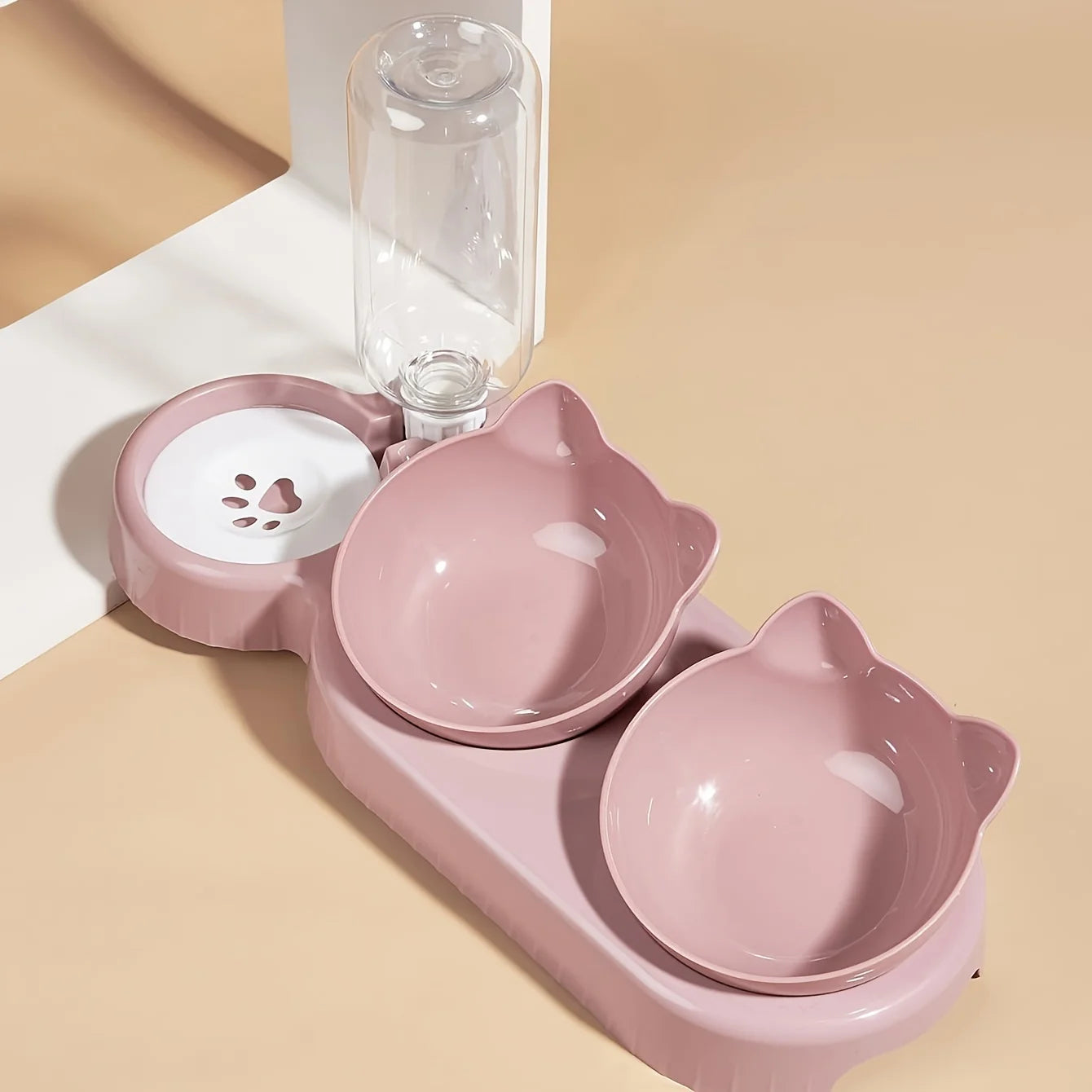 3-in-1 Cat & Dog Feeding Station – Tilted Food Bowls with Gravity Water Feeder & Neck Protection Design”