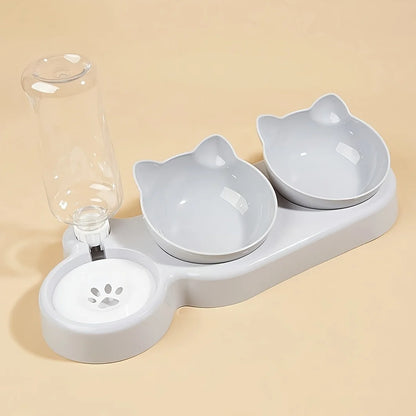 3-in-1 Cat & Dog Feeding Station – Tilted Food Bowls with Gravity Water Feeder & Neck Protection Design”