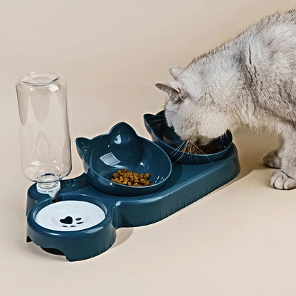 3-in-1 Cat & Dog Feeding Station – Tilted Food Bowls with Gravity Water Feeder & Neck Protection Design”