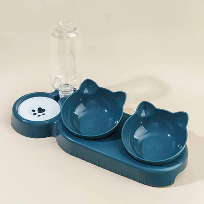 3-in-1 Cat & Dog Feeding Station – Tilted Food Bowls with Gravity Water Feeder & Neck Protection Design”